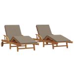 vidaXL Espreguiçadeiras de Sol 2 Peças com Almofadas e Rodas Taupe Madeira Sólida de Acácia - 2947679026