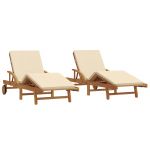 vidaXL Espreguiçadeiras de Sol 2 Peças com Almofadas e Rodas Bege Madeira Sólida Acácia - 3635753892