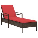 vidaXL Espreguiçadeira com Almofada Castanho 63x200x81 cm Vime Poliéster - 2059279559