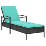 vidaXL Espreguiçadeira com Almofada Preta 63x200x81 cm Rattan Poliéster - 230239313