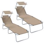 vidaXL Espreguiçadeiras Dobráveis 2 Peças com Teto Taupe 600D Oxford Fabric - 2767094543