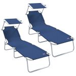 vidaXL Espreguiçadeiras Dobráveis 2 Peças com Toldo Azul Tecido Oxford 600D - 1863727570