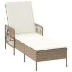 vidaXL Espreguiçadeira Bege e Creme Vime Pe 157 X 55 X 92 cm Dobrável - 789753228