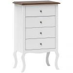 Homcom Cómoda com 4 Gavetas Cómoda para Quarto Estilo Francês com Sistema Anti-tombo 60x40x98,5 cm Branco e Madeira - 831-913V00WT