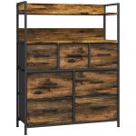 Homcom Cómoda com 7 Gavetas Dobráveis Prateleiras Abertas e Estrutura de Aço Cómoda Estreito 79x29x101 cm Castanho Rústico - 831-764V00RB