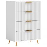 Homcom Cómoda com 4 Gavetas Cómoda de Quarto Moderna com Desenho Ondulado Anti-tombo 60x40x90 cm Branco - 831-898V00WT