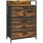 Homcom Cómoda de Quarto com 4 Gavetas Dobráveis Prateleira Aberta e Estrutura de Aço para Sala Entrada 60x29x85 cm Castanho Rústico - 831-760V00RB