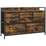 Homcom Cómoda com 5 Gavetas de Tecido Cómoda de Estilo Industrial com Estrutura Metálica para Quarto 98x29x63 cm Castanho Rústico - 831-755V00RB