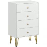 Homcom Cómoda de Quarto Moderna Cómoda de Madeira com 4 Gavetas e Pés Metálicos para Sala Escritório 60x40x100 cm Branco - 831-656V80WT
