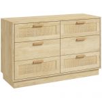 Homcom Cómoda para Quarto Cómoda de Madeira com 6 Gavetas de Vime Estilo Boêmio para Corredor Escritório 110x40x69 cm Carvalho - 831-738V00AK