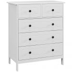 Homcom Cómoda de Quarto com 5 Gavetas e Puxadores Cómoda Alta para Sala de Estar Estúdio Estilo Moderno 74x40x91 cm Branco - 831-710V80WT