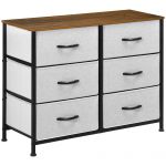 Homcom Cómoda Estilo Industrial Cómoda com 6 Gavetas de Tecido Dobrável com Pés com Almofadas Ajustáveis 80x30x62,5 cm Cinza e Castanho - 850-268V00GY