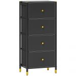 Homcom Cómoda para Quarto Cómoda de Tecido com 4 Gavetas Dobráveis com Frentes de Couro Pu 46x30x98 cm Preto - 831-829V81BK