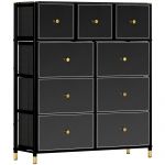Homcom Cómoda para Quarto de Tecido com 9 Gavetas Dobráveis com Frentes de Couro Pu e Estrutura de Aço 88x30x103,5 cm Preto - 831-830V80BK