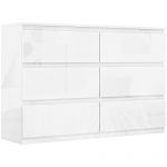 Homcom Cómoda com 6 Gavetas de Madeira Cómoda de Quarto Cómoda Branca Estilo Moderno 112x34x75 cm Branco Brilhante - 831-337V86WT