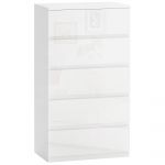 Homcom Cómoda com 5 Gavetas de Madeira Cómoda de Quarto Cómoda Branca Estilo Moderno 55x33x80 cm Branco Brilhante - 831-337V8AWT