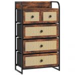 Homcom Cómoda de Tecido Cómoda para Quarto com 5 Gavetas com Frente em Vime e Prateleira 58x29x99 cm Castanho Rústico - 831-835V80RB