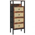 Homcom Cómoda de Tecido Cómoda para Quarto com 4 Gavetas com Frente em Vime Prateleira 50x30x126 cm Castanho Rústico - 831-836V80RB