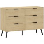 Homcom Cómoda com 6 Gavetas Cómoda para Quarto Cómoda Moderna com Desenho Anti-tombo 110x40x75 cm Carvalho - 831-785V00AK