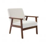 Sweeek Cadeirão Encaracolado Escandinavo em Madeira de Hévea Clara Manchada de Nogueira Isak Boucle Boucle Branco 64x69.5x73 cm
