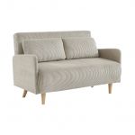 Sofá Cama Sweeek em Veludo Cotelê com Pernas de Madeira de 2 Lugares Panam Beige 131x75x81 cm