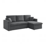 Sofá Cama Sweeek de Canto de Veludo Cotelê Grande de 3 Lugares Ida Veludo Cotelê Cinza Escuro 219x84x68 cm