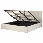Beliani Cama de Casal Estofada em Tecido Creme 180 x 200 cm com Espaço de Armazenamento e Cabeceira Decorativa para Quarto Elegante