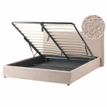 Beliani Cama de Casal em Bouclé Taupe 160 x 200 cm com Cabeceira e Espaço de Arrumação