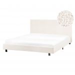 Beliani Estrutura de Cama de Casal em Tecido de Bouclé Branco-creme 140 x 200 cm Elegantes e Modernos