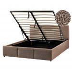 Beliani Cama de Casal com Arrumação Estofada em Bouclé Taupe 140 x 200 cm com Cabeceira de Estilo Elegante