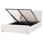 Beliani Cama de Casal Estofada em Tecido Creme 160 x 200 cm com Armazenamento e Cabeceira Acolchoada