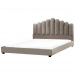 Beliani Cama de Casal em Veludo Taupe 180 x 200 Cabeceira em Concha Base Ripada
