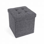 Songmics Banco Otomano Dobrável com Apoio para os Pés e Tecido de Linho Cinza Escuro 38x38x38cm