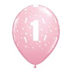 Qualatex Pack 6 Balões Impressos Aniversário nº 1 Rosa - 020017821