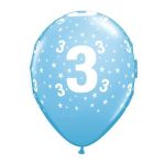 Qualatex Pack 6 Balões Impressos Aniversário nº 3 Pale Blue - 020017832
