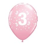 Qualatex Pack 6 Balões Impressos Aniversário nº 3 Rosa - 020017831