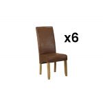 Vente Unique Conjunto de 6 Cadeiras Santos Microfibra com Efeito Couro Envelhecido Pés Madeira Clara