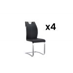 Vente Unique Conjunto de 4 Cadeiras Winchi Pele Sintética Preto e Branco Pés Metal Cromado
