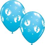 Qualatex Pack 25 Balões 11" Impressos Baby Footprints & Hearts Azul - 020044794