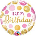 Qualatex Balão Foil 18" Birthday Pink & Gold Dots - 020049164
