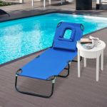 Outsunny Espreguiçadeira Reclinável e Dobrável com Almofada de Leitura Massagem Azul Aço 190x56x28 cm
