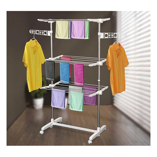 Estendal de roupas Rack de roupas do chão ao teto dobrável interno e  externo em aço inoxidável vara de secagem de roupas domésticas, rack de  lavanderia design X-Frame (tamanho: 2,4 m)