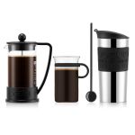Bodum Coffee Set Set de Café: Cafeteira 0.35 L, Travel Mug 0.35 L, Caneca de Café 0.3 L e Colher 20 cm, Preto