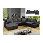 Vente Unique Sofá de Canto Panorâmico Convertível em Cama e Reversível em Pele Sintética e Tecido Bicolor Preto e Cinzento Dakota