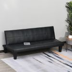 Sofá Homcom com cama 3 Lugares Acolchoado Preto 165x75,5x70cm