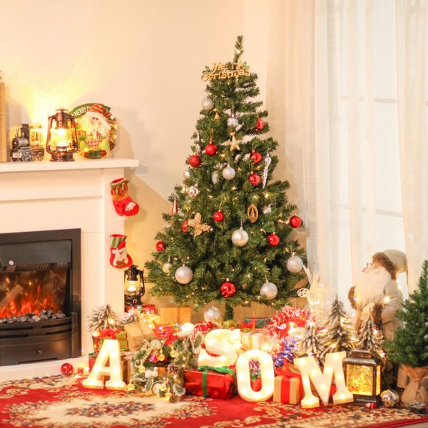 Homcom Árvore de Natal Artificial Pré-iluminada com Dobradiças 150cm com  Decoração e Suporte de Luz led | Kuantokusta