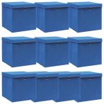 Caixas de Arrumação com Tampas 10 Peças 32x32x32 cm Tecido Azul - 288340