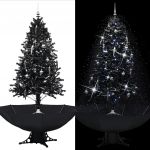 Árvore Natal com Neve Base Formato Guarda-chuva 190 cm Pvc Preto - 289934