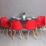 Conjunto Mesa Tower Retangular 120 x 80 cm Preta + 4 Cadeiras Tilsen Vermelho