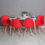Conjunto Mesa Tower Retangular 120 x 80 cm Branca + 4 Cadeiras Tilsen Vermelho